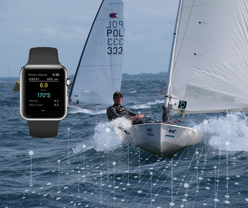 Velista che registra una sessione con Waterspeed su Apple Watch